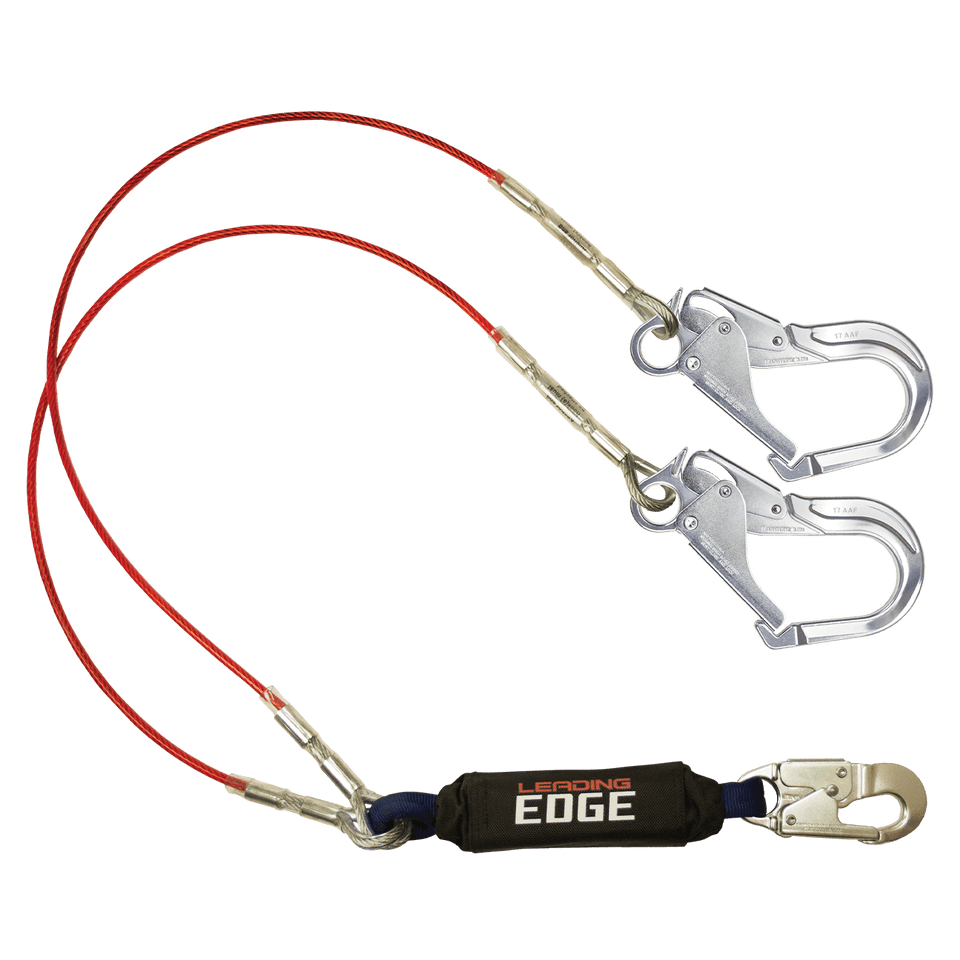 Falltech 6' Leading Edge Cable Energy Absorbing Lanyard, Double-leg with Aluminum Connectors (ANSI)