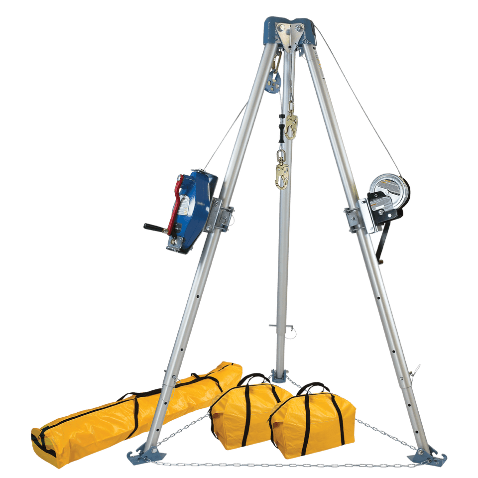 Falltech 11' Confined Space Tripod System with 60' Galvanized Steel SRL-R and Personnel Winch