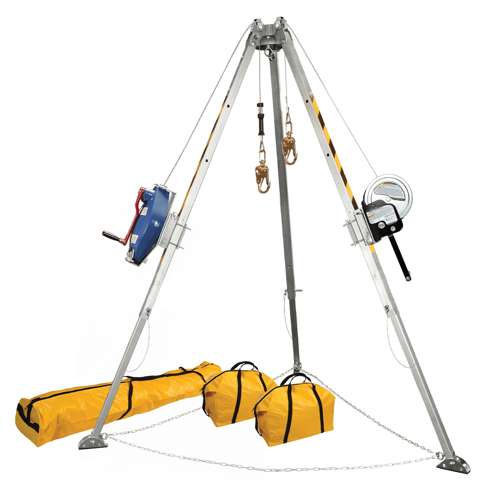 Falltech 8' Confined Space Tripod System with 60' Galvanized Steel SRL-R and Personnel Winch