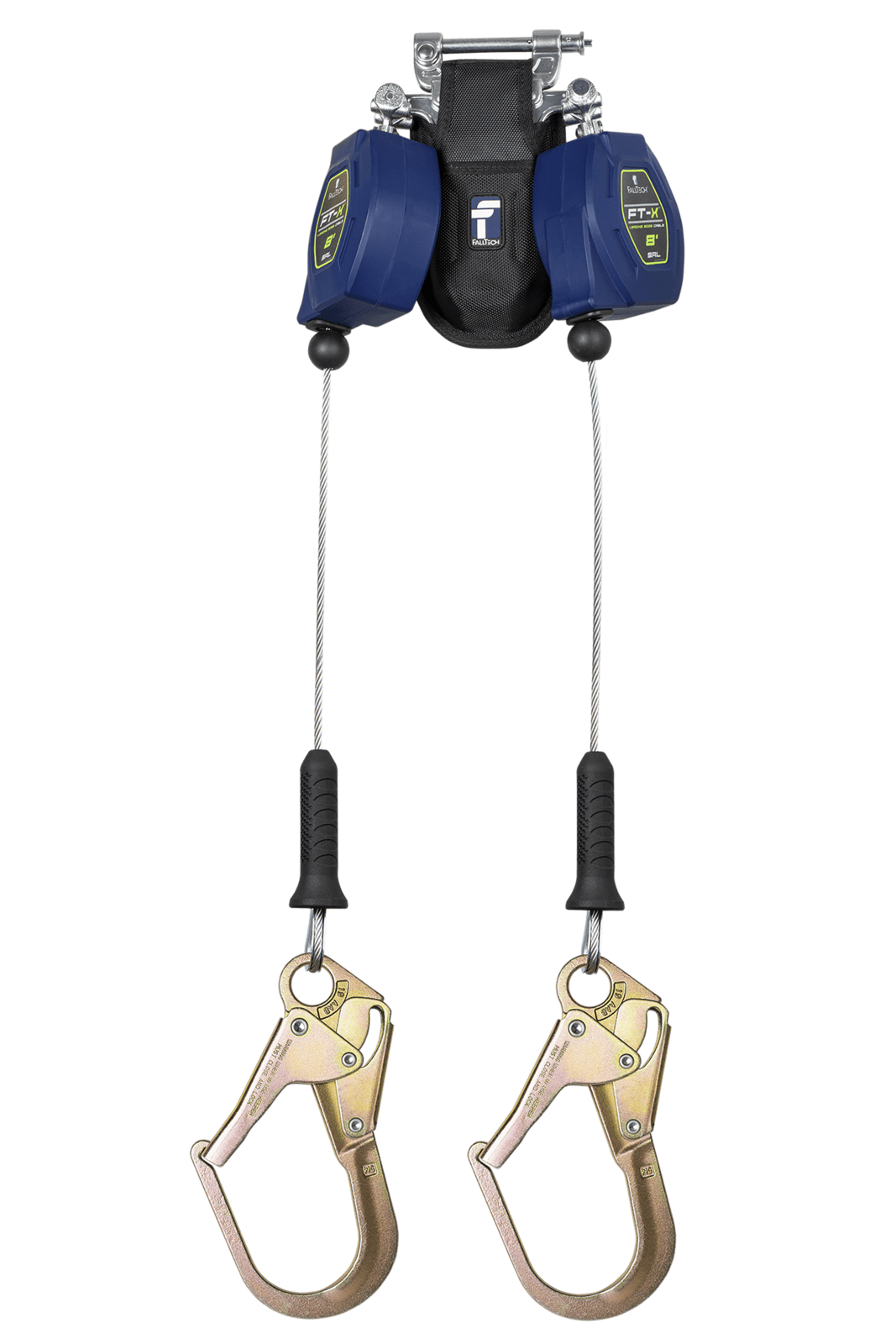 Falltech 8' FT-X™ Cable Class 2 Leading Edge Personal SRL-P, Twin-leg with Steel Narrow Nose Rebar Hooks with SpeedLink™