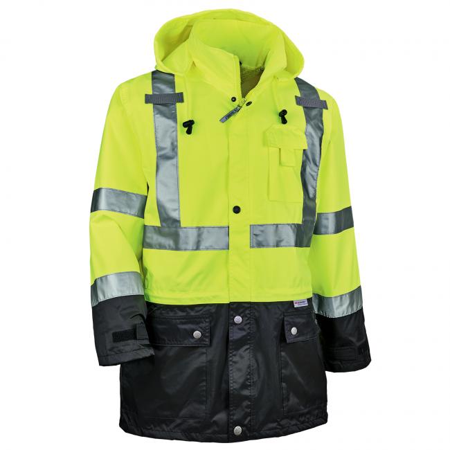 Ergodyne GloWear 8365BK Hi-Vis Rain Jacket - Type R, Class 3, Black Bottom